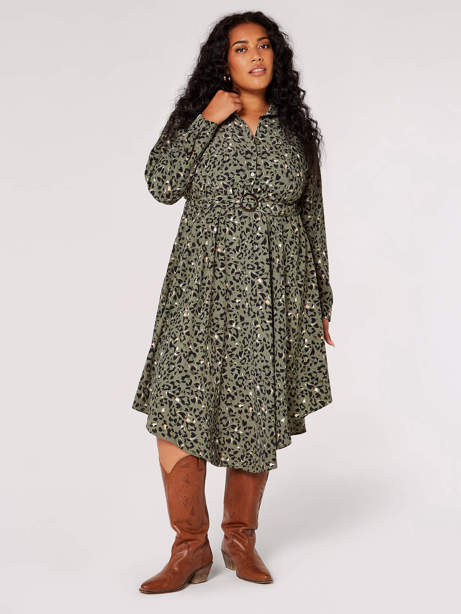 Curve Animal Print Midi Dress | Apricot Clothing