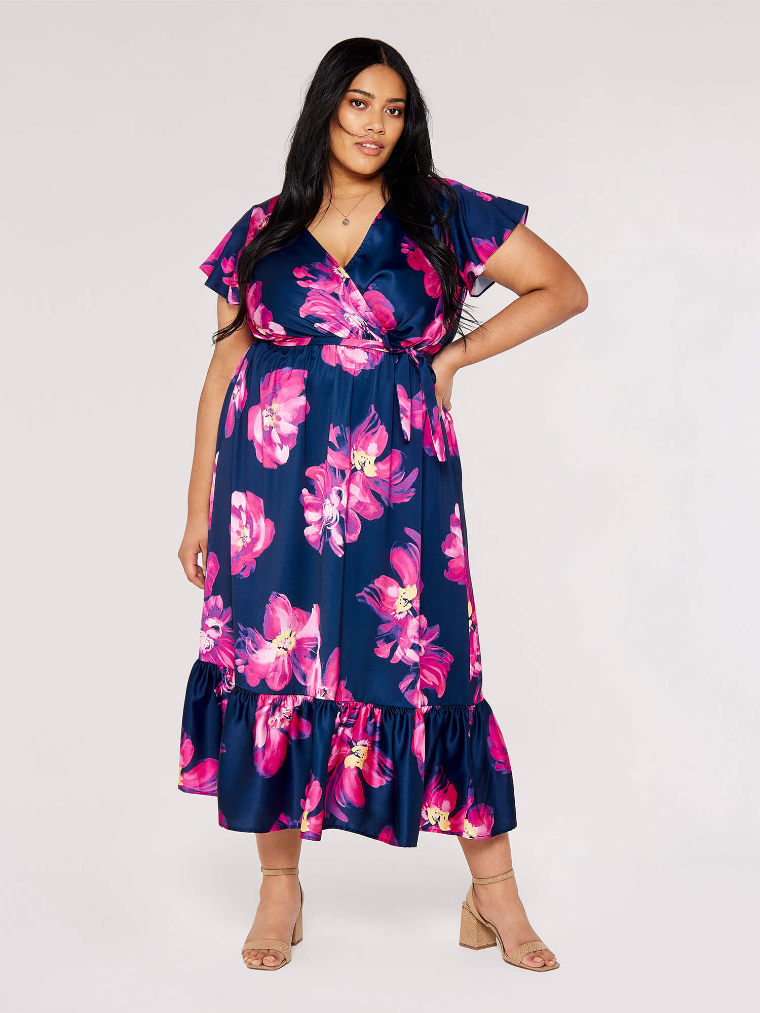 Curve Floral Wrap Midi Dress | Apricot Clothing