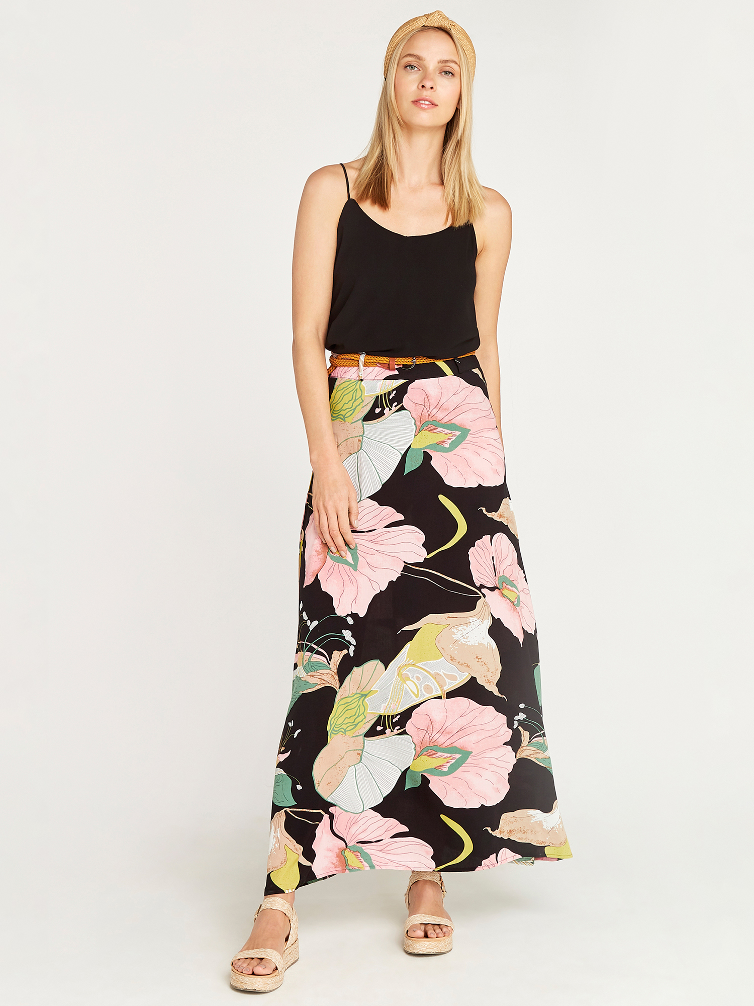 Pond Abstract Floral Maxi Skirt | Apricot Clothing