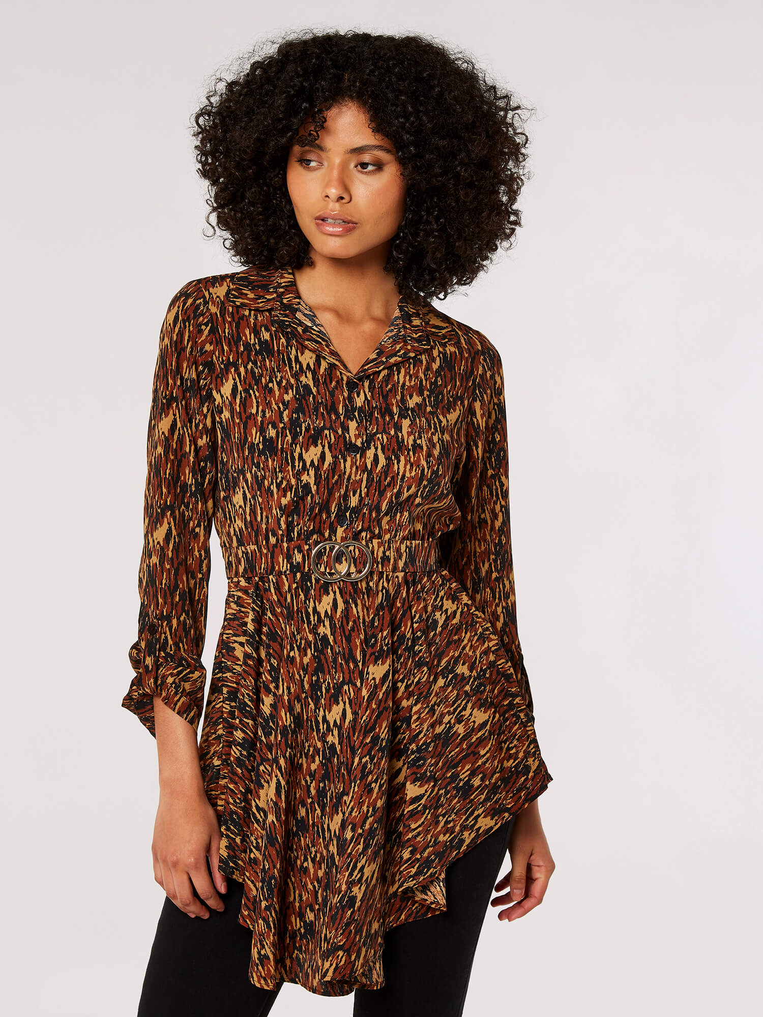 Brown leopard print 2024 hanky hem midi skirt