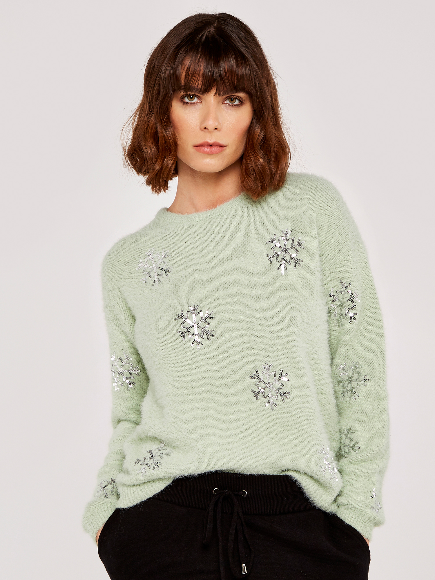 Sequin Snowflake Jumper Apricot Clothing 1855