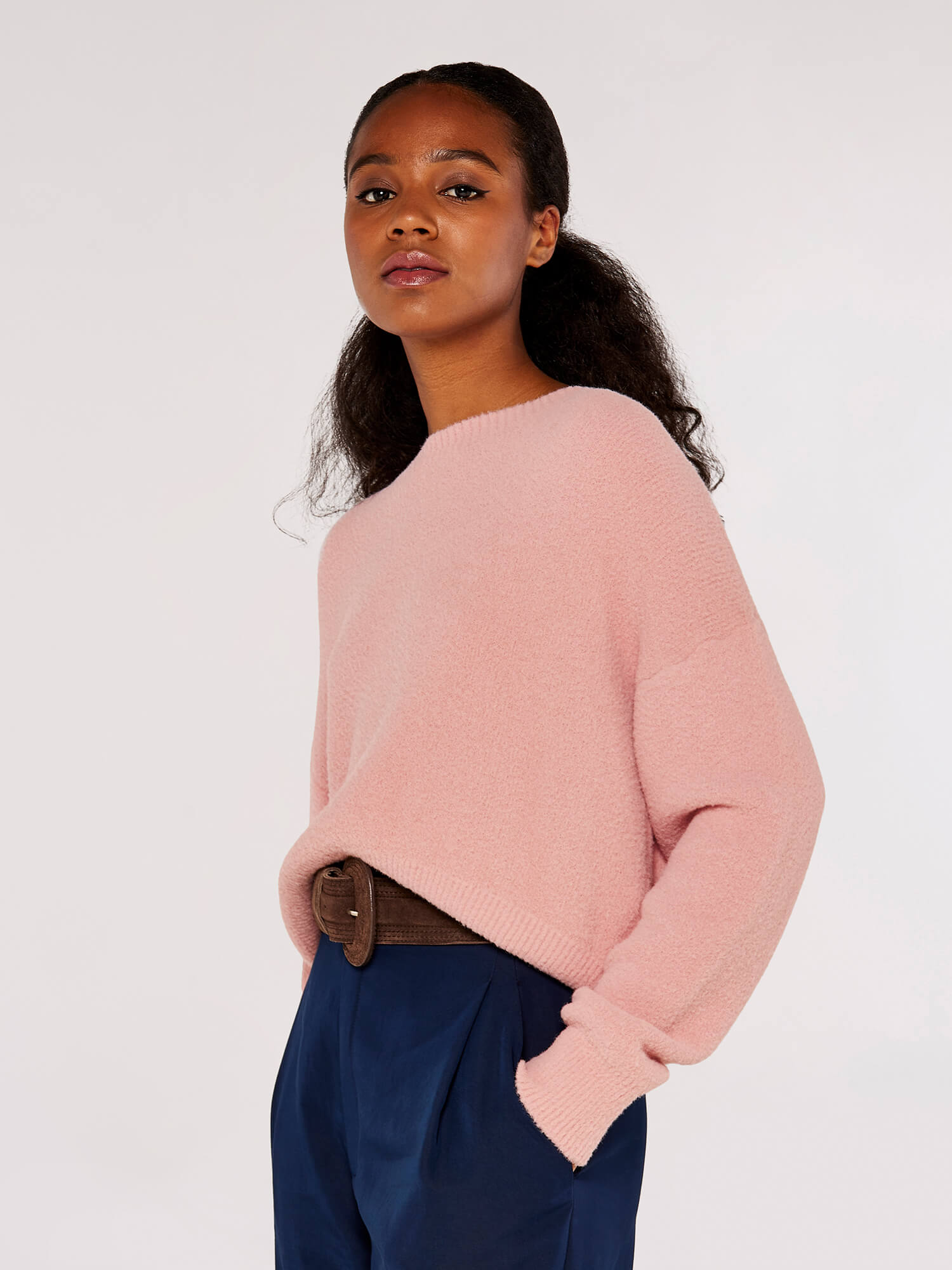 Pink fluffy cropped outlet jumper