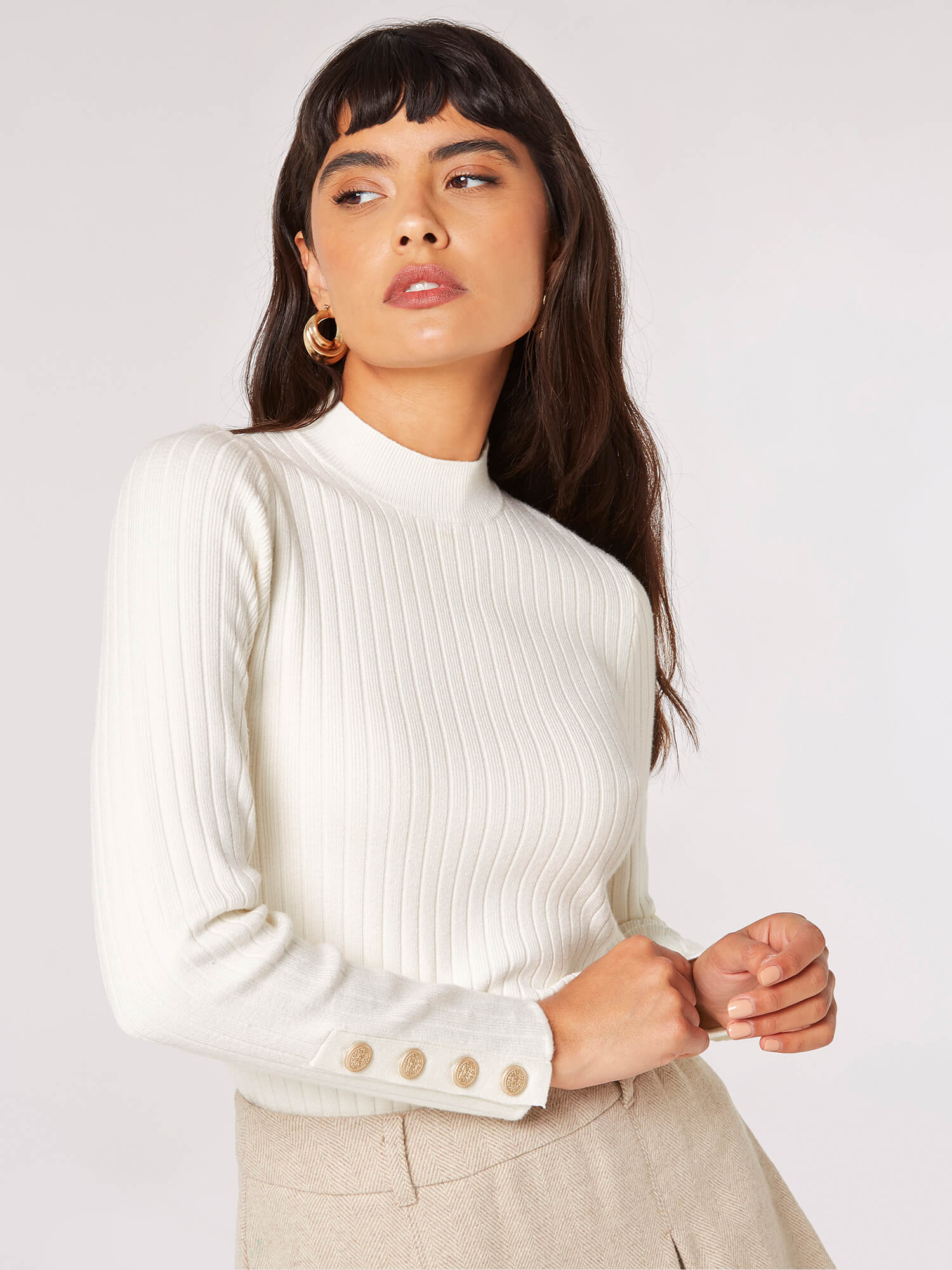 Gold Button Ribbed Jumper | Apricot Clothing