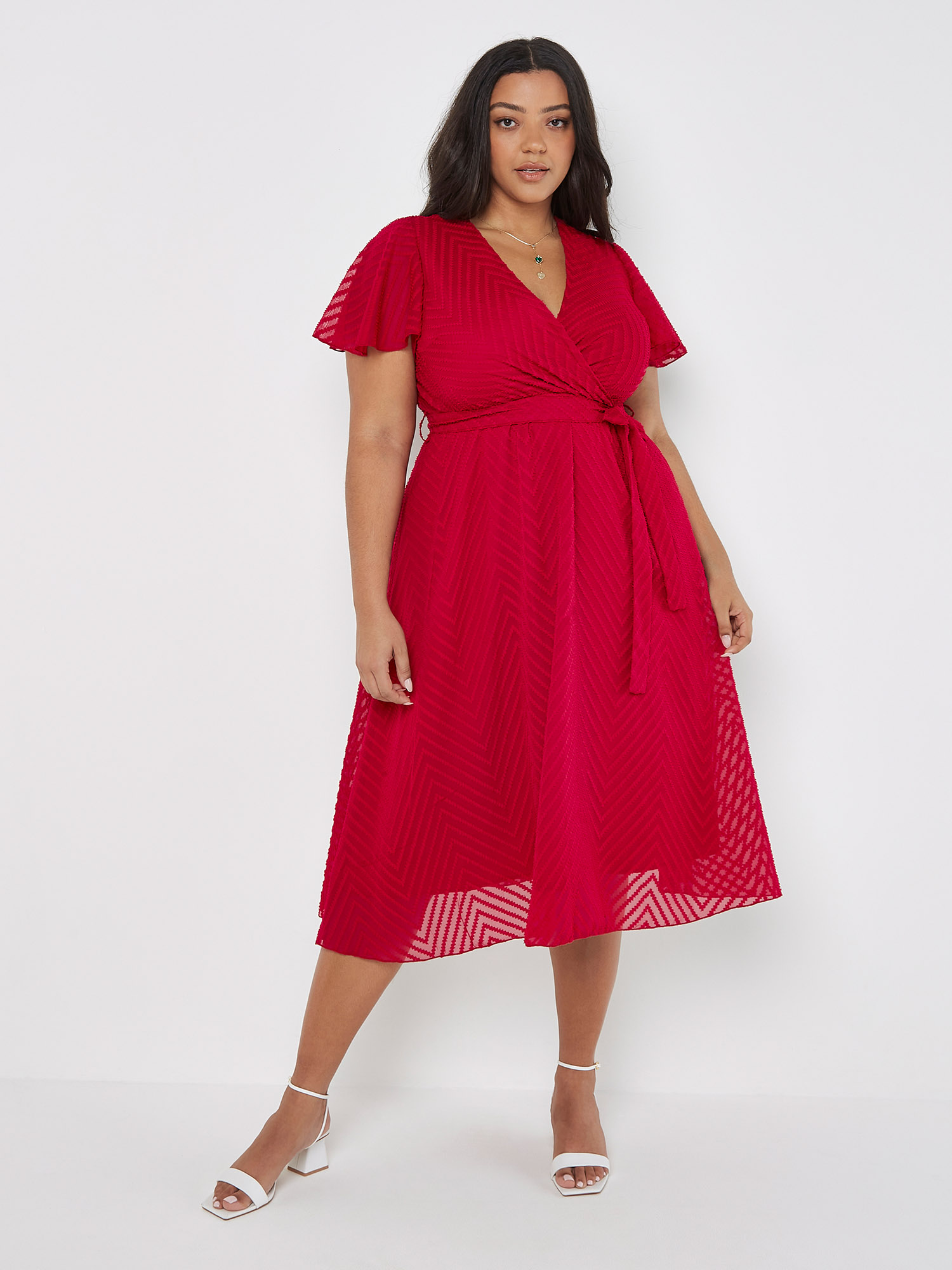 Curve Jacquard Chevron Wrap Midi Dress | Apricot Clothing