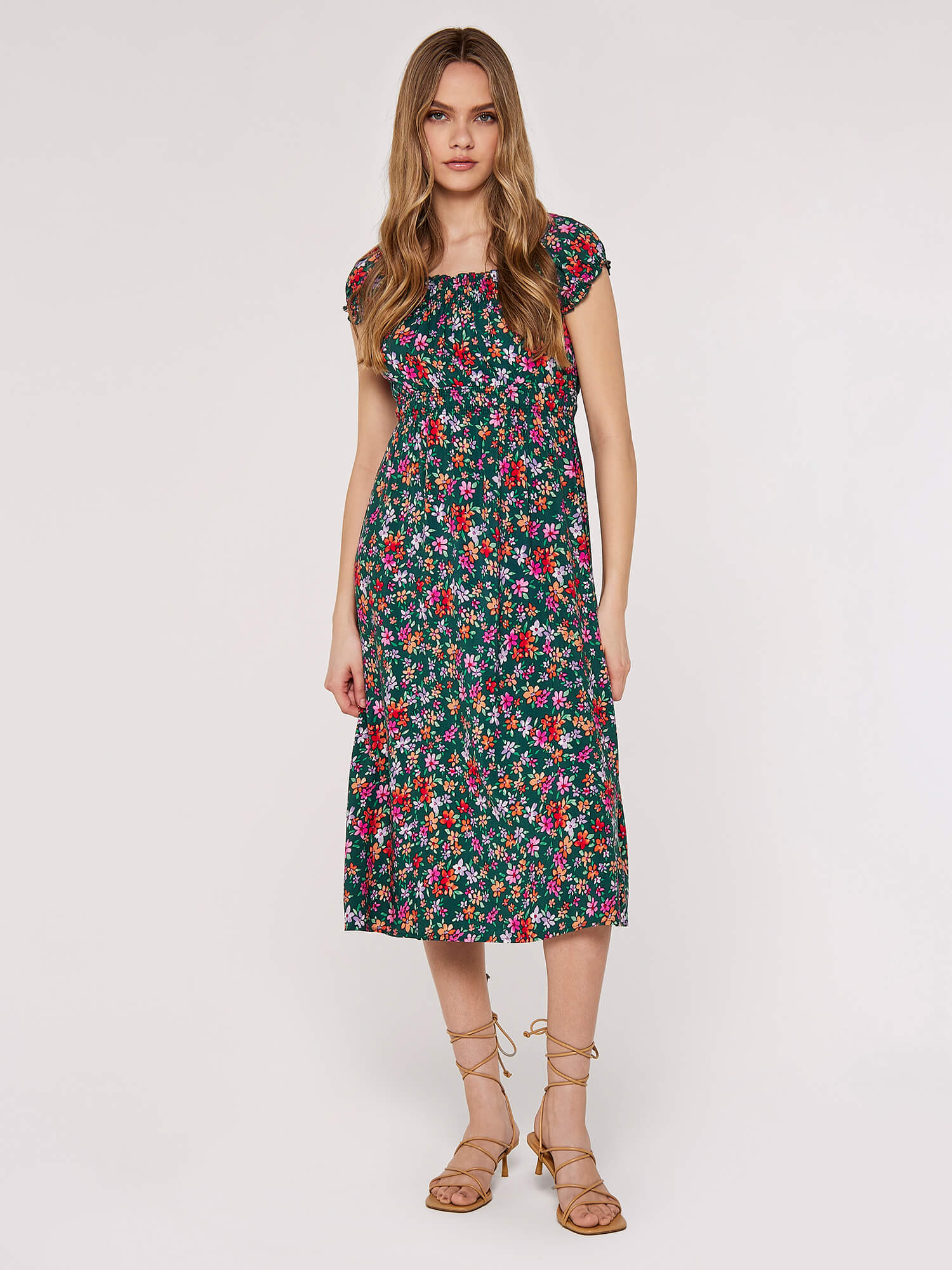 Ditsy Milkmaid Midi Dress | Apricot Clothing