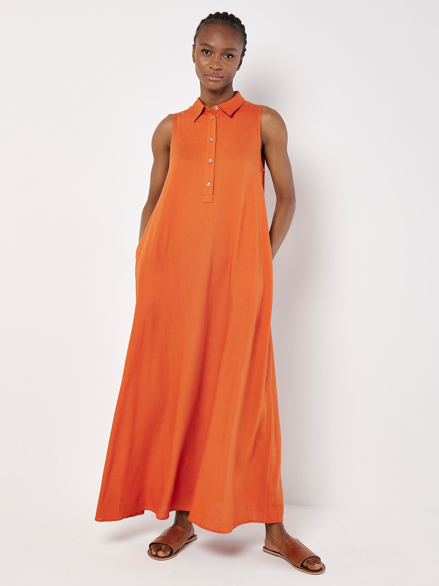 Linen Blend Shirt Maxi Dress | Apricot Clothing