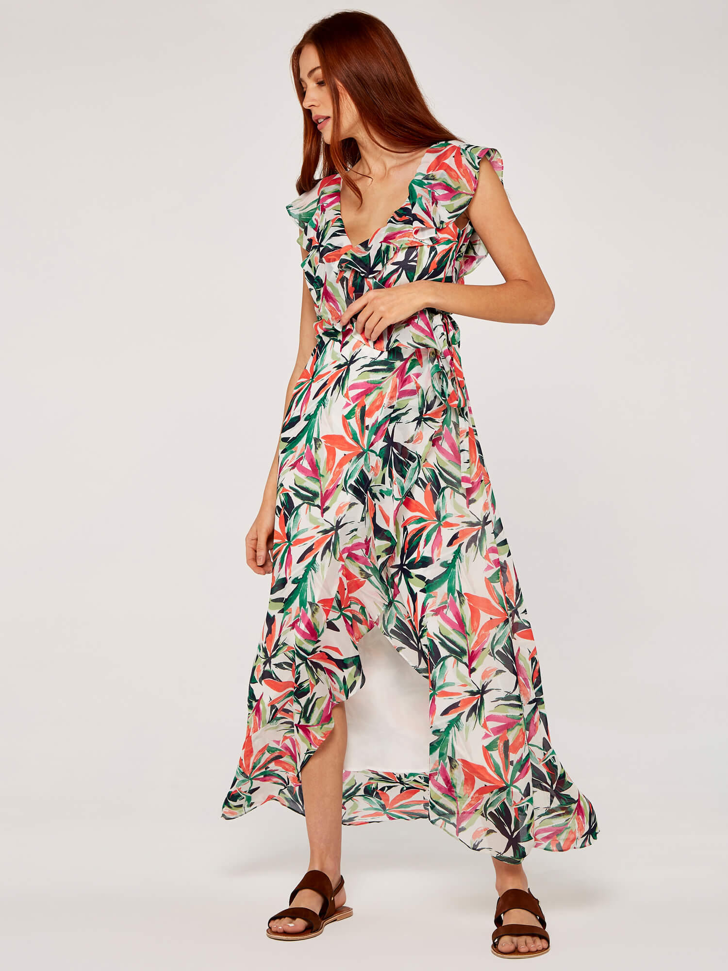 Apricot tropical shop palm dress