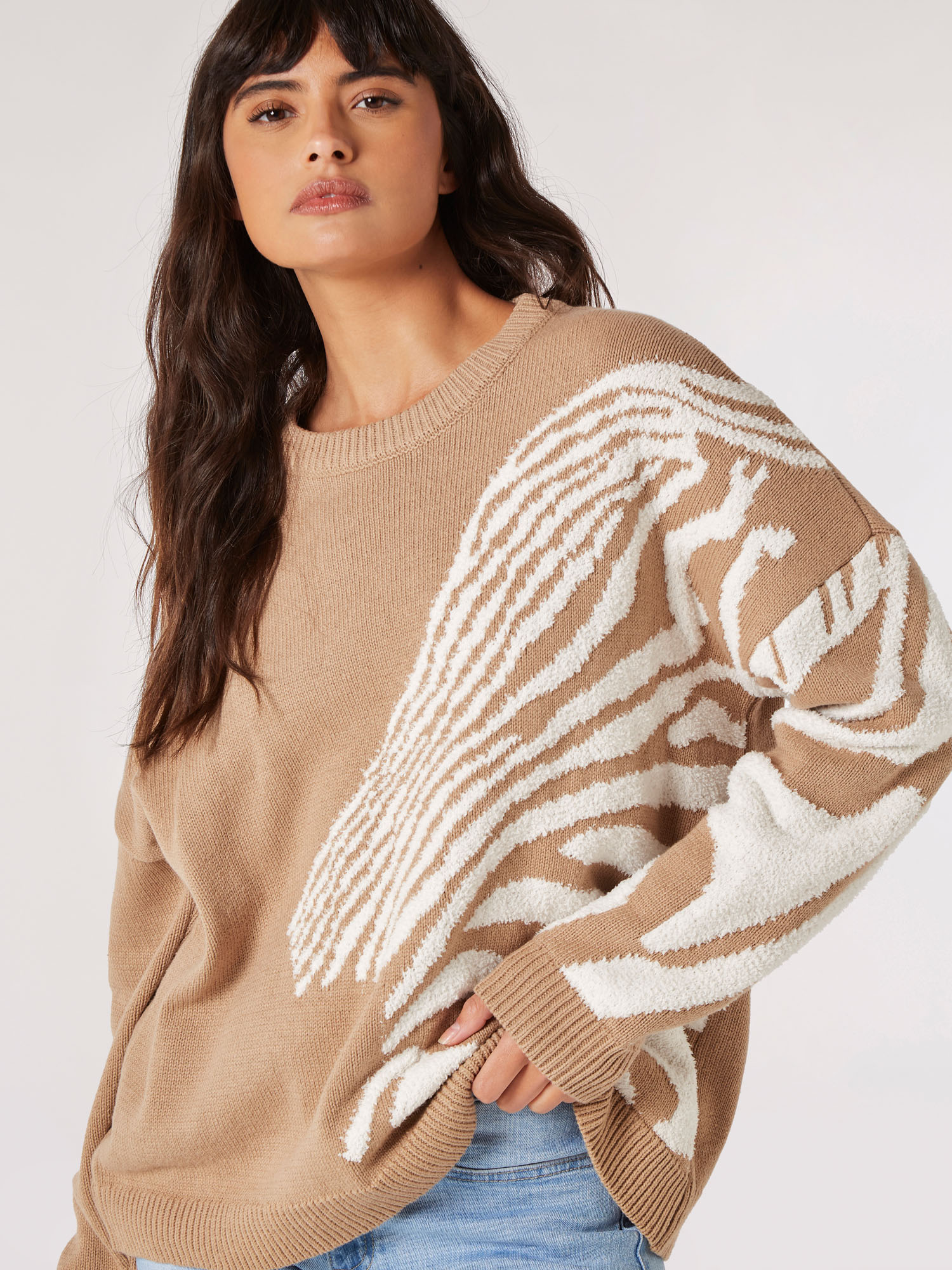 Moving zebra print funnel cheap jumper