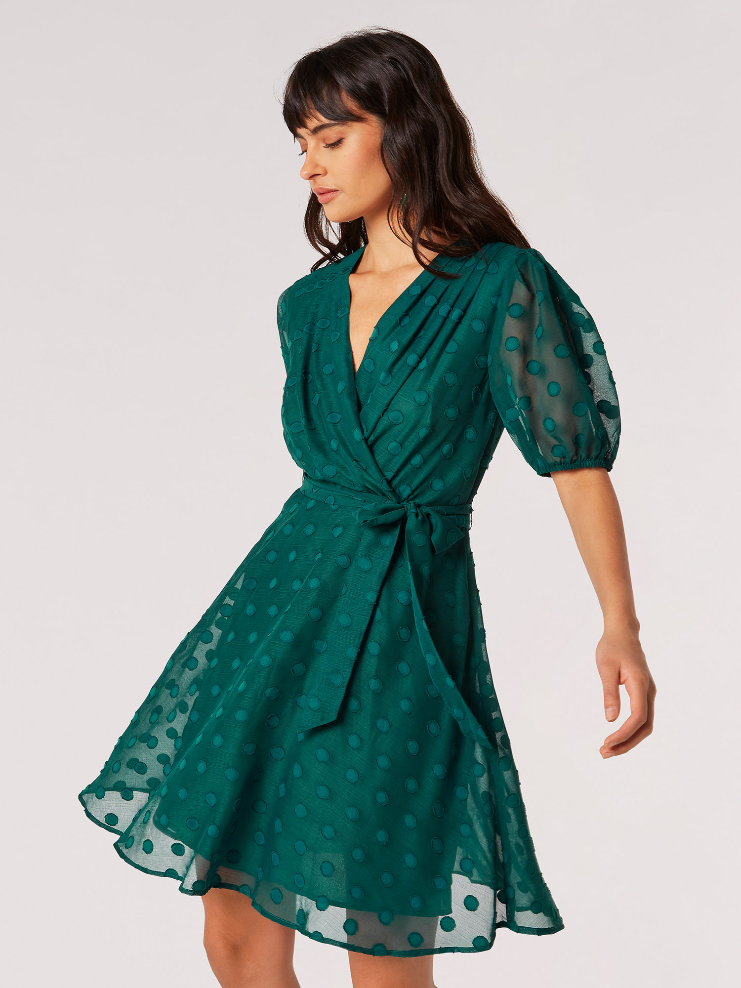 Green spotty wrap dress hotsell